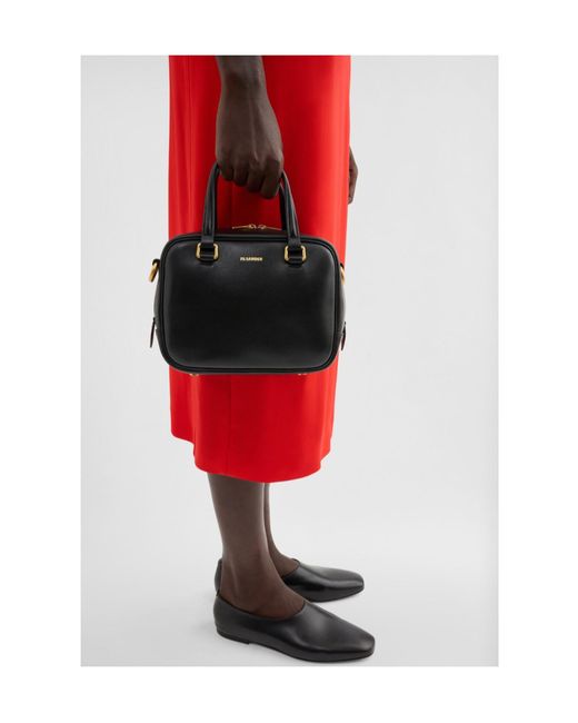 Jil Sander Black Structured Zip Shoulder Bag