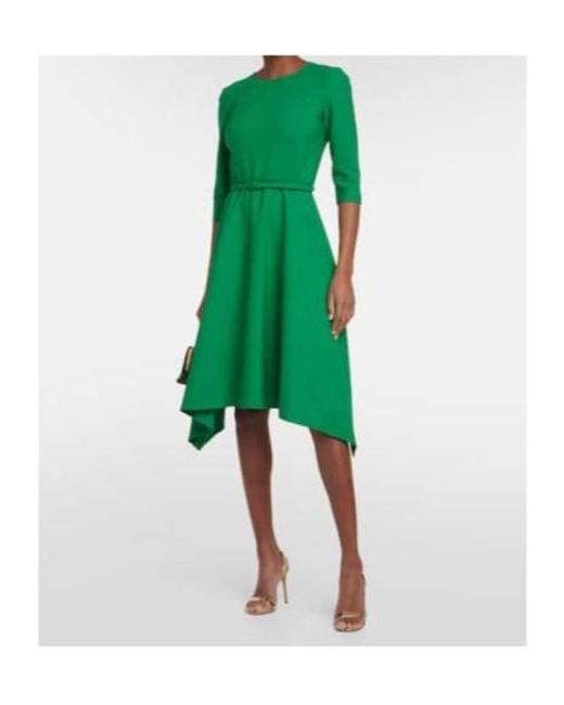 Oscar de la Renta Green Wool-Blend Midi Dress