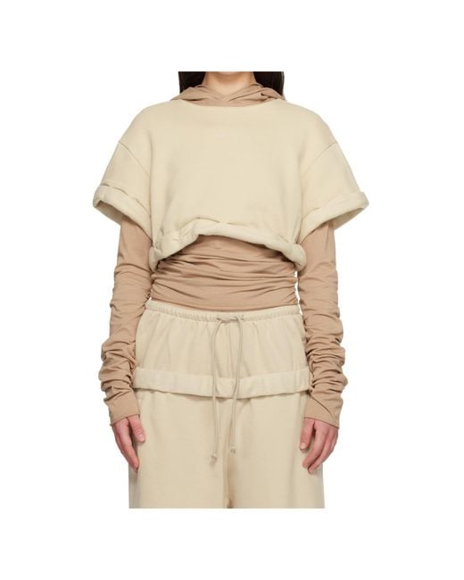 we11done Natural Rolled-Up Layered Hoodie