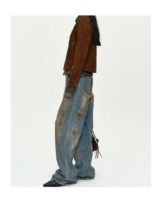 ANDERSSON BELL Blue Destroyed Wide-Leg Jeans for men