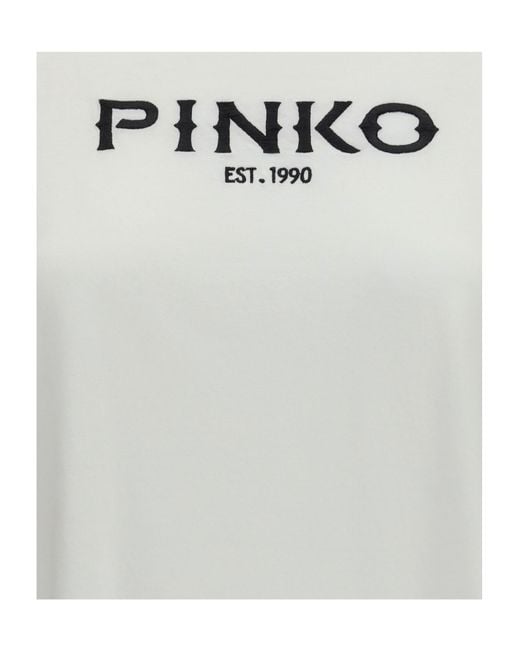 Pinko White Logo Print Crewneck T-Shirt