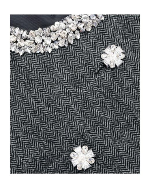 Self-Portrait Gray Herringbone Embellished Trim Jacket
