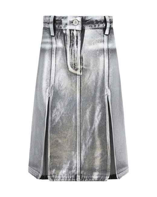 The Attico Gray The Side Slit Coated Denim Midi Skirt