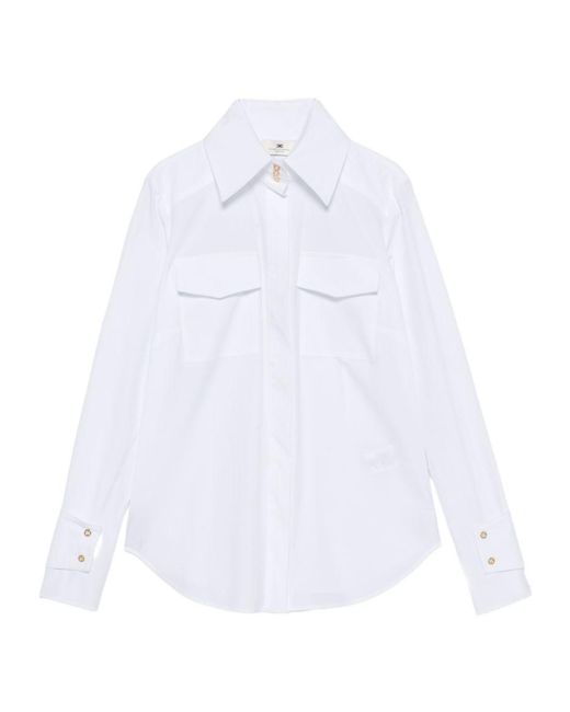 Elisabetta Franchi White Logo-Button Flap-Pocket Shirt