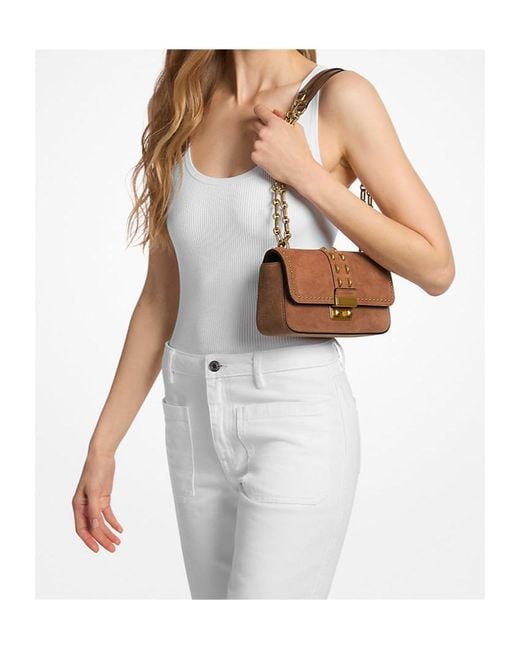 MICHAEL Michael Kors Brown Tribeca Studded Chain Leather Shoulder Bag