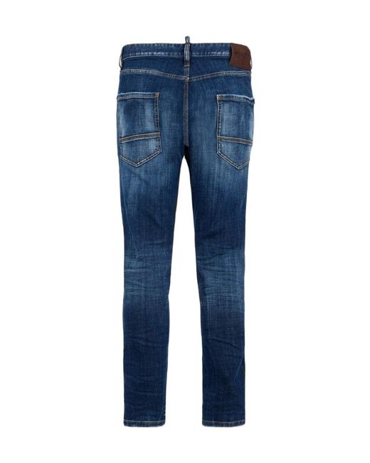 DSquared² Blue Dark Smoker Wash Teddy Mini Front Jeans for men