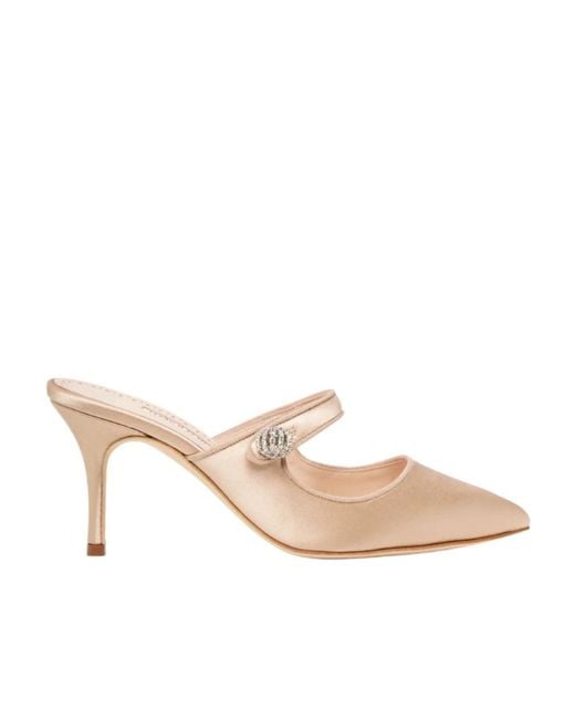 Manolo Blahnik Natural Camparimu Jewel 70 Muller High Heels