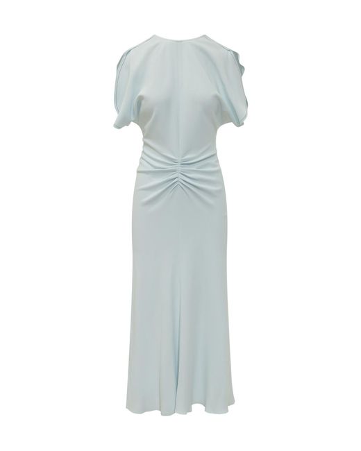 Victoria Beckham Blue Draped Short-Sleeve Dress