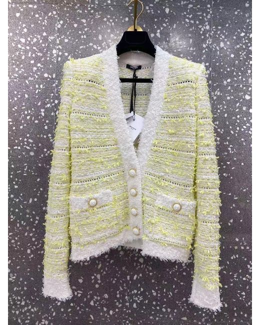 Balmain Natural V-Neck Textured Cardigan
