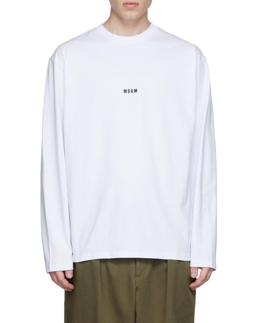 MSGM White Logo Printed Crewneck T-Shirt for men