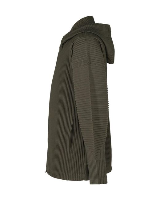 Homme Plissé Issey Miyake Green Pleated Hoodie for men
