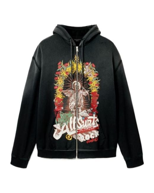 AllSaints Black Roque Graphic-Print Hoodie for men