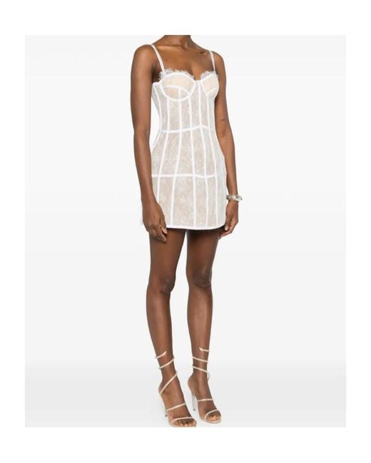 GIUSEPPE DI MORABITO Natural Lace Panelled Mini Dress
