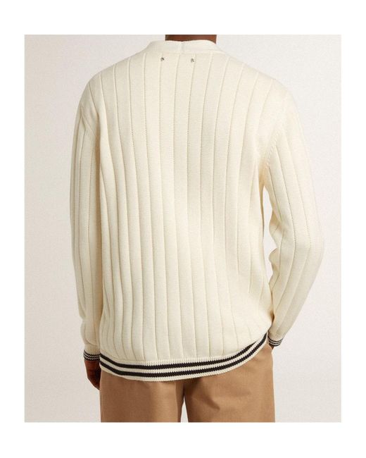 Golden Goose Deluxe Brand Natural Cable-Knit V-Neck Cardigan for men