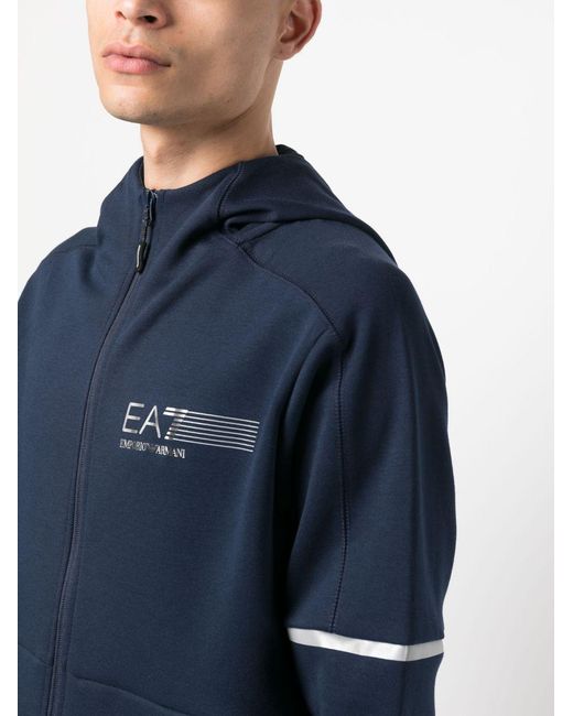 EA7 Blue Logo-Print Zip-Up Hoodie for men