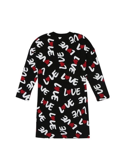Moschino Black Long-Sleeved Slogan Short Dress