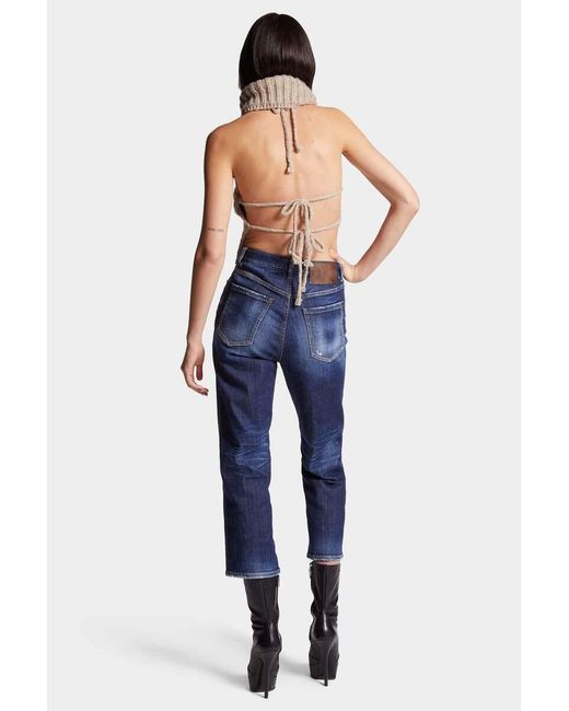 DSquared² Blue Logo-Patch Distressed Jeans