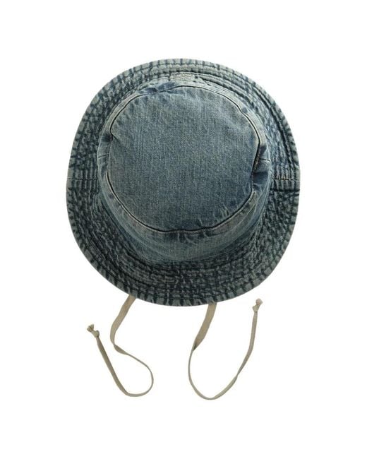 Rick Owens Blue Drawstring Denim Bucket Hat for men