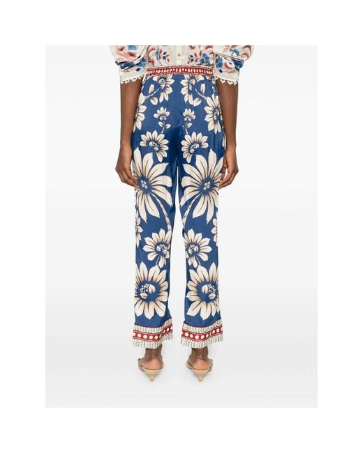 Farm Rio Blue Luna Floral Wide-Leg Pants