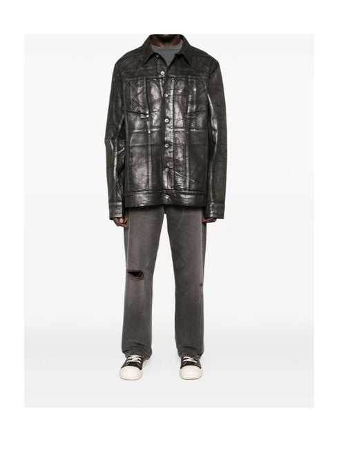 Rick Owens Black Jumbo Metallic-Effect Denim Jacket for men