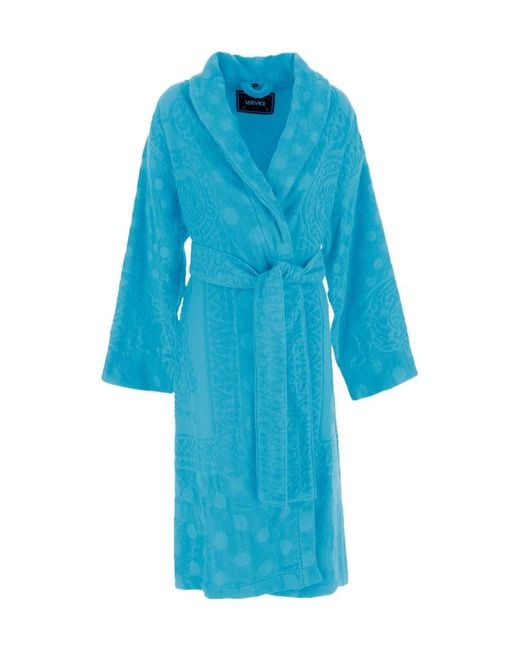 Versace Blue Long-Sleeved Belted Bathrobe