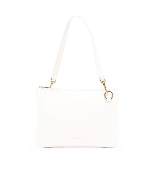Jil Sander White Logo Embossed Medium Shoulder Bag