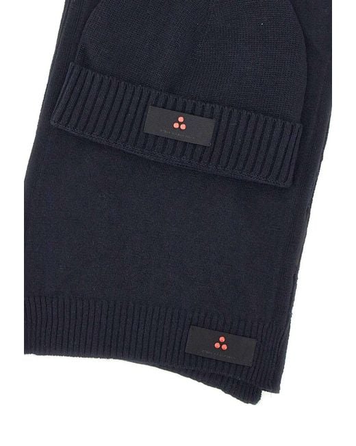 Peuterey Blue Silli 05 Ribbed Scarf And Beanie Set for men