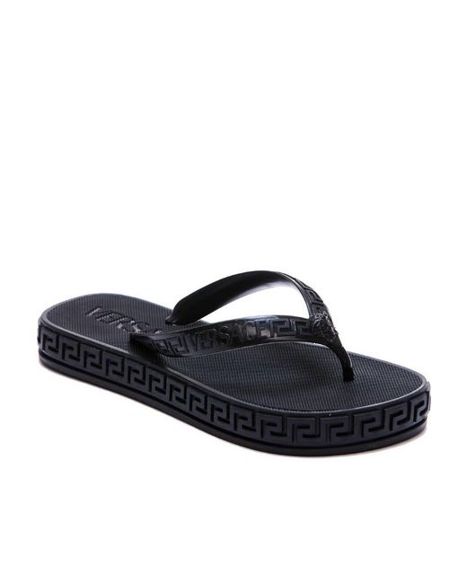 Versace Blue Greca-Motif Flip Flops