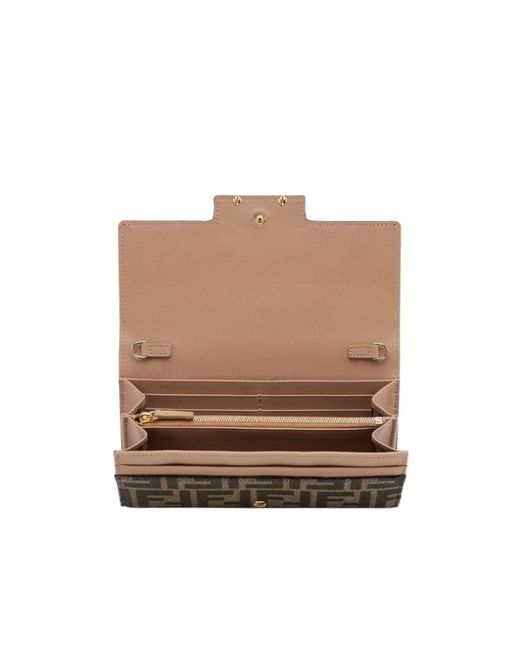 Fendi White Continental Logo Plaque Chained Wallet
