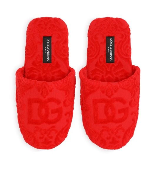 Dolce & Gabbana Red Logo Jacquard Slides for men