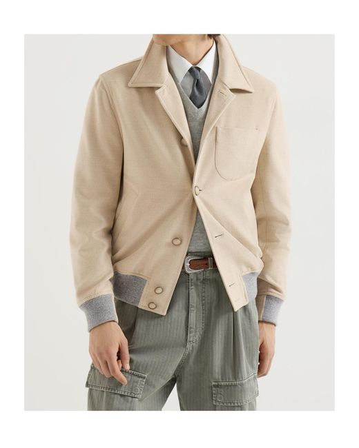 Brunello Cucinelli Natural Lightweight Virgin-Wool Cloth Outerwear Jacket for men
