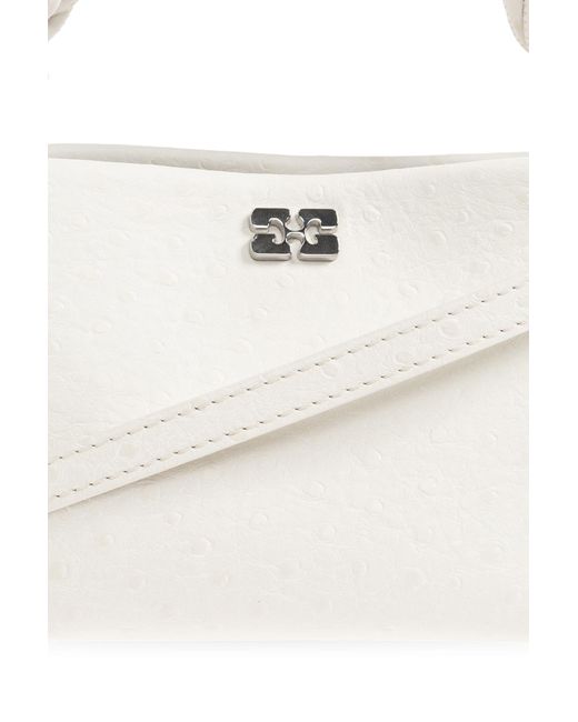 Ganni White Ostrich-Effect Twisted-Handle Tote Bag