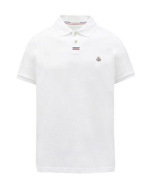 Moncler White Logo Short-Sleeved Polo Shirt for men