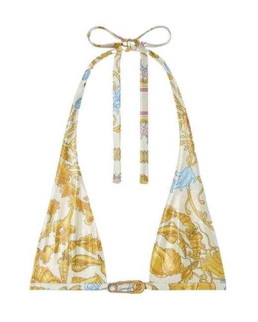 Versace Metallic Underwater Barocco Tie-Back Triangle Bikini Top