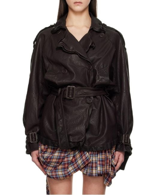 Acne Gray Belted Leather Jacket