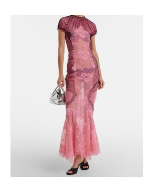 The Attico Pink Sheer Lace And Mesh Maxi Dress