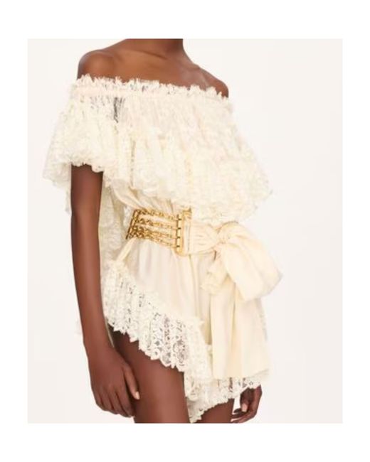 Chloé Natural Chloé Off-The-Shoulder Mini Jumpsuit