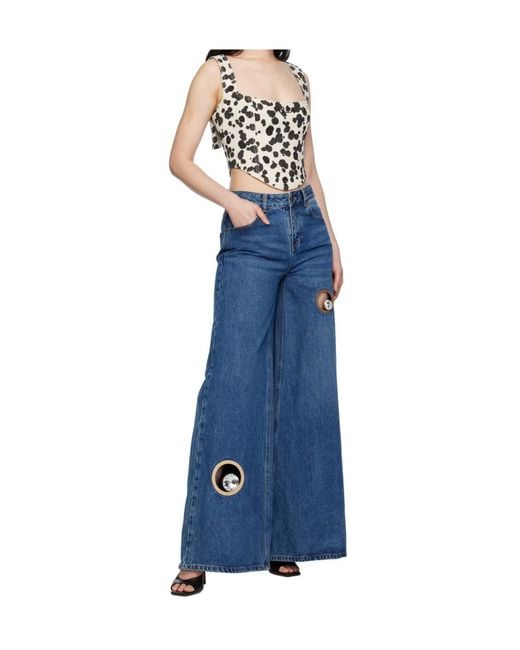 Area Blue Dalmatian-Print Denim Corset Top
