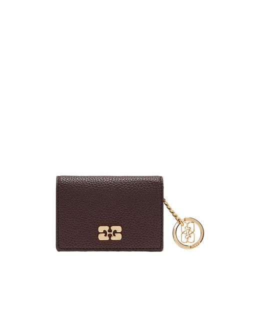 Ganni Brown Logo-Plaque Wallet