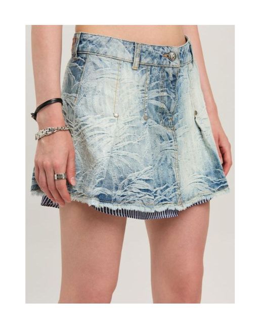 Palm Angels Blue Palms-Jacquard Pleated Mini Skirt
