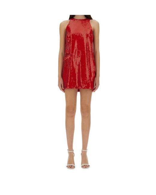 MSGM Red Sequined Crewneck Mini Dress