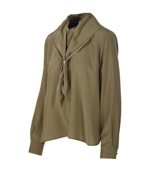 Max Mara Green Ring Detail Draped Collar Top