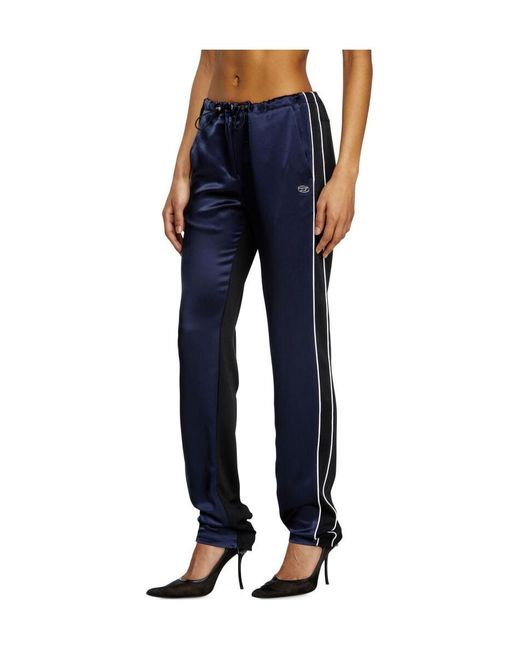 DIESEL Blue Knit And Satin Track Pants With Piping