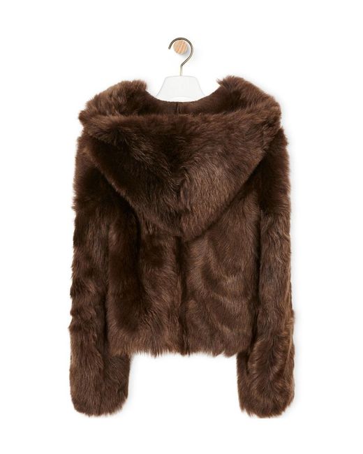Loewe Brown Hooded Faux Fur Coat