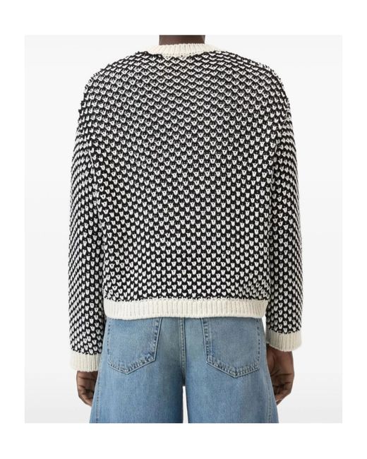 Closed Black Crew-Neck Patterned Sweater