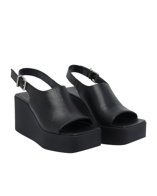 Vic Matié Black Square-Toe Leather Sandals