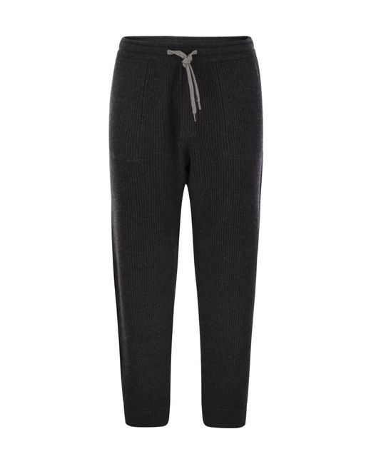Brunello Cucinelli Black Drawstring Ribbed Track Pants for men