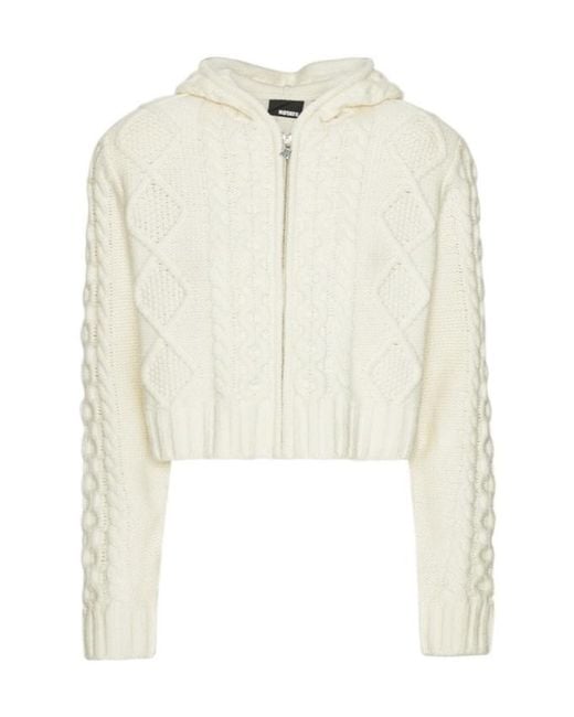 ROTATE BIRGER CHRISTENSEN White Cable-Knit Hooded Cardigan