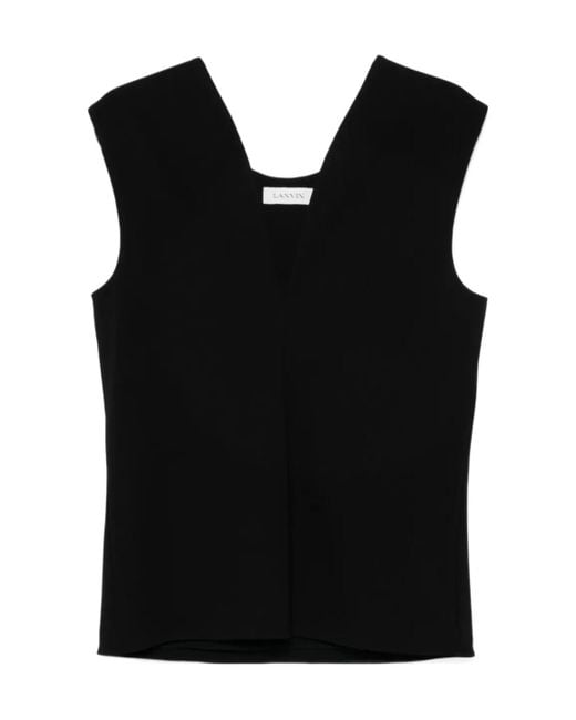 Lanvin Black Deep V-Neck Top