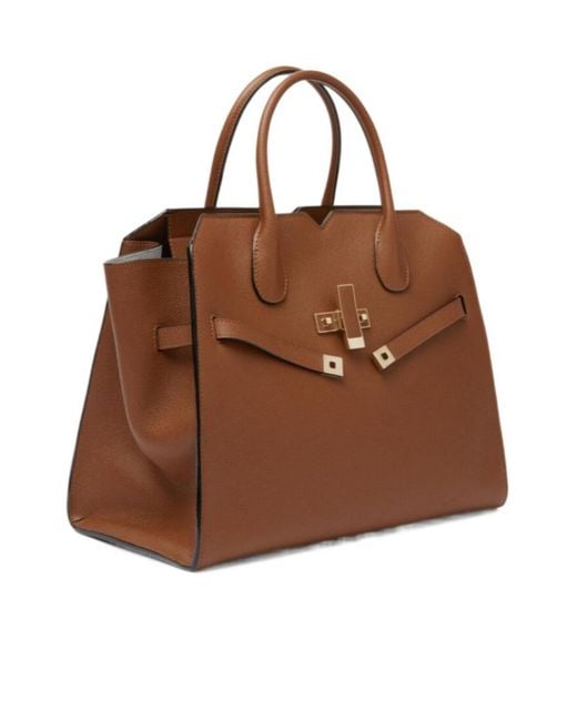 Valextra Brown Milano Medium Top Handle Bag
